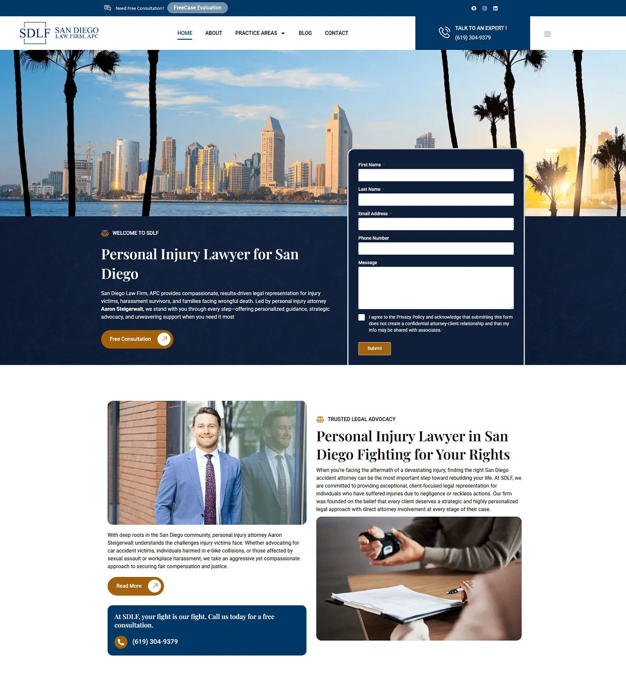 San Diego Law Firm homepage on desktop