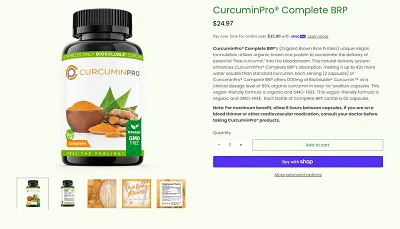 NutraSentials product page for a turmeric supplement with price and add to cart