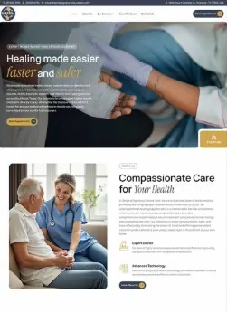 Homepage with a nurse dressing a patient's arm and the headline Healing Made Easier, Faster and Safer