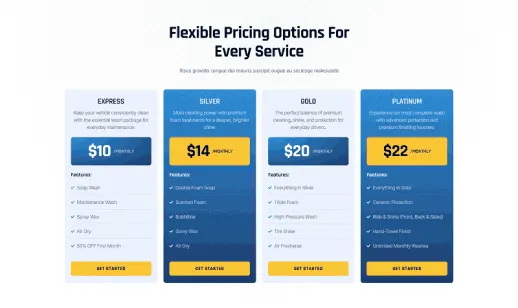 Pricing section comparing the Express, Silver, Gold and Platinum monthly plans side by side