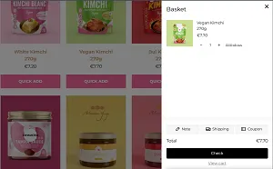 Kimchi Château basket with a jar of vegan kimchi and a checkout button