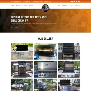 Gallery page with a grid of photos of cleaned grills