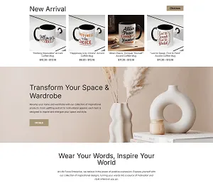 Life Force Enterprise new arrival mugs and a brand message section