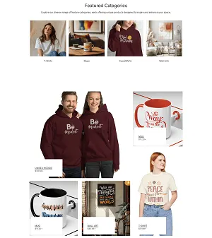 Life Force Enterprise featured categories and product grid with hoodies, mugs and wall art