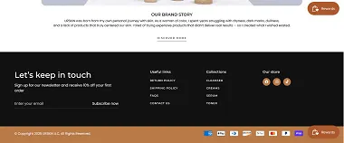 URSKIN brand story section and newsletter sign-up